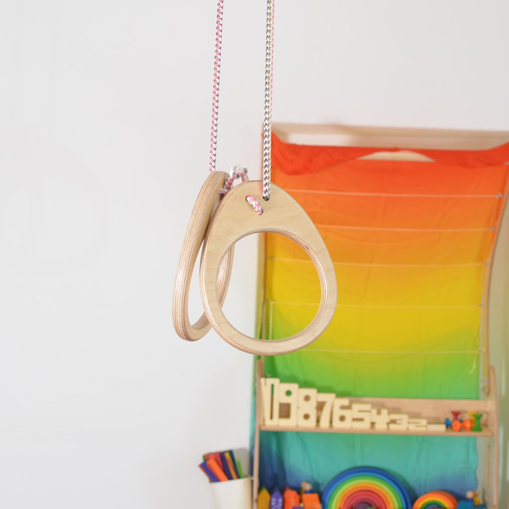 FitBuds Gym Rings – Adjustable wooden gymnastics rings for kids, perfect for strength training and fun.